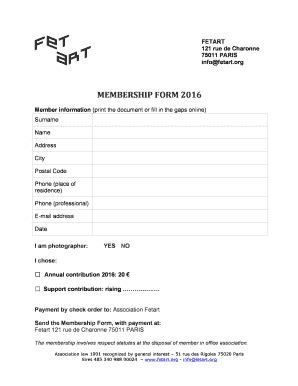 Fillable Online Membership Form 2016 Circulations Fax Email Print