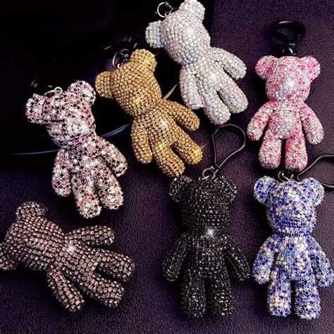 Cartoon Craft Bear Rhinestone Bear Keychain Bling Crystal Sparkling Key