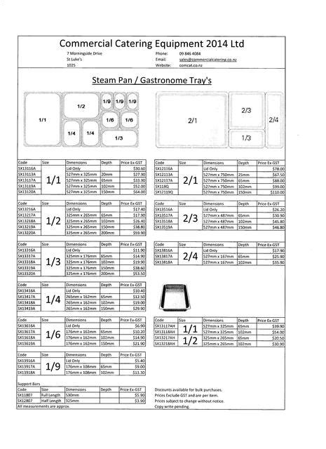 Steam Pans Gastronome Trays All Sizes Commercial Catering Equipment 2014 Limited