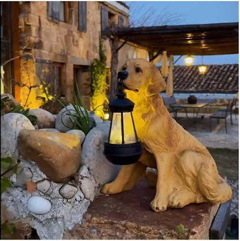 Golden Retriever Outdoor Statue With Solar Lights Realistic Resin