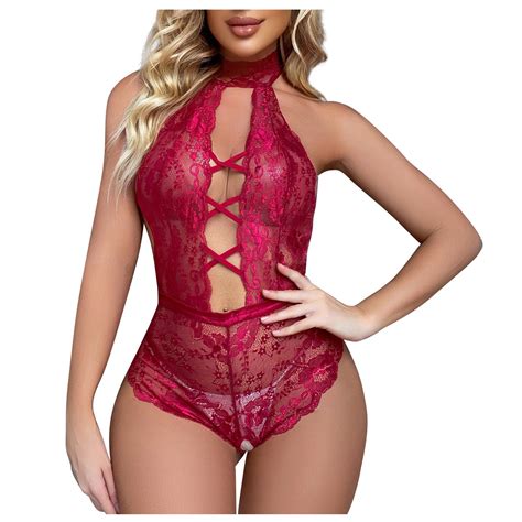 Xhjun Women Sheer Lingerie Set One Piece Lace Teddy Chemise With Cutout