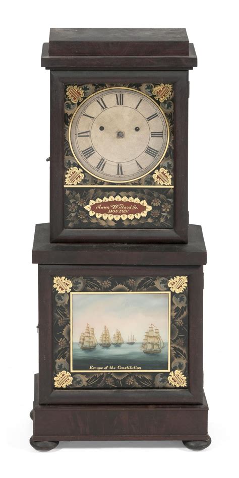 Lot Aaron Willard Jr Shelf Clock With Reverse Painted Glass Panels Mahogany Veneer Case