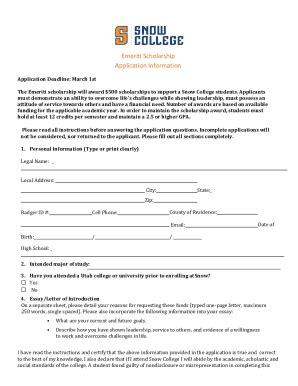 Fillable Online Emeriti Scholarship Application Information Fax Email