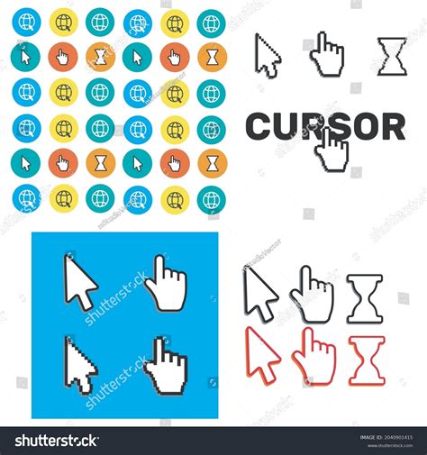 Pixel Cursors Icons Mouse Hand Arrow Stock Vector Royalty Free