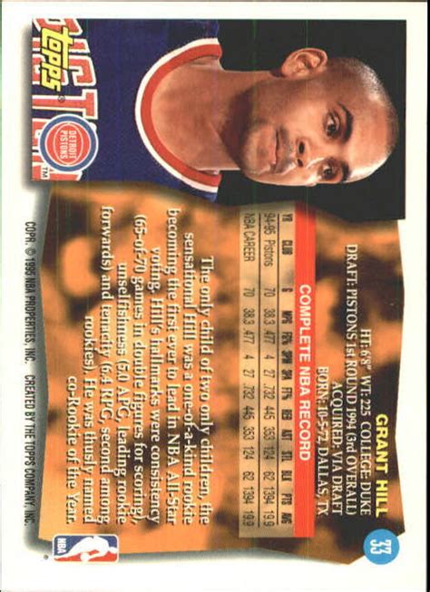 1995 96 Topps Detroit Pistons Basketball Card 33 Grant Hill EBay