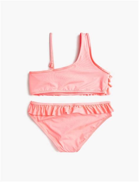 Pembe K Z Ocuk Bikini Tak M F Rf Rl Tek Omuz Asimetrik Kesim Yks Gm Koton