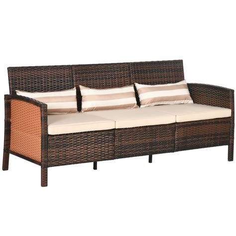 Rotan Bank Met Kussens Driezits Tuinloungebank Staal Bruin X