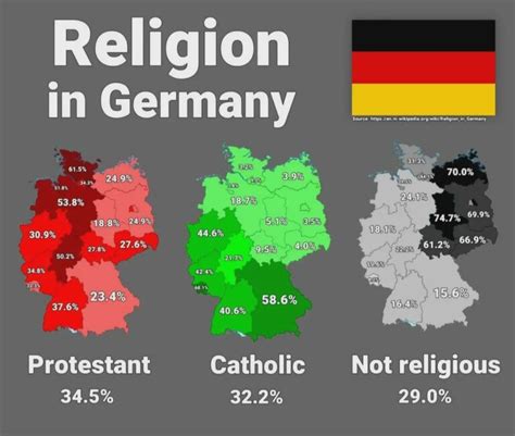 Religion in Germany Map By State: Protestants vs Catholics vs Not ...