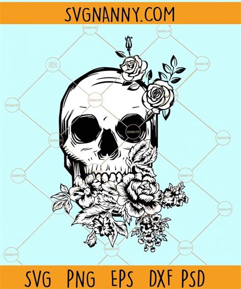 Halloween Skull Svg Halloween Svg Skull Svg Skull With Flowers Svg