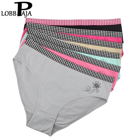 Lobbpaja Lot 6 Pcs Underwear Women Cotton Mid Waist Plus Size Sexy Bikini Panties Briefs Ladies