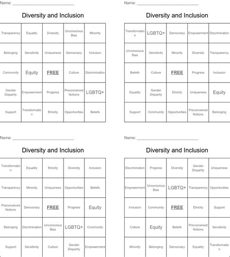 Diversity And Inclusion Bingo Cards Wordmint