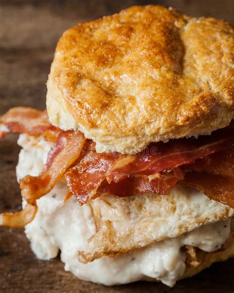 Buttermilk Biscuit And Fried Chicken Breast Sandwich With A Fried Egg And Bacon Stock Image ...