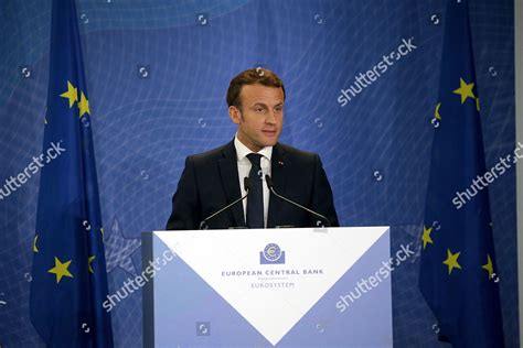 French President Emmanuel Macron Speech Handover Editorial Stock Photo ...