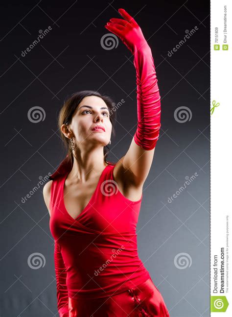 The Woman Dancing Dances In Red Dress Stock Image Image Of Black