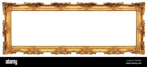 Long Old Golden Frame Isolated On White Beautiful Vintage Background