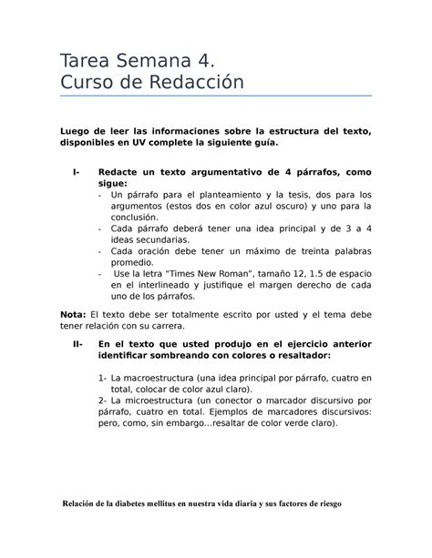 Tarea S Estructura Del Texto Tarea Semana Curso De Redacci N