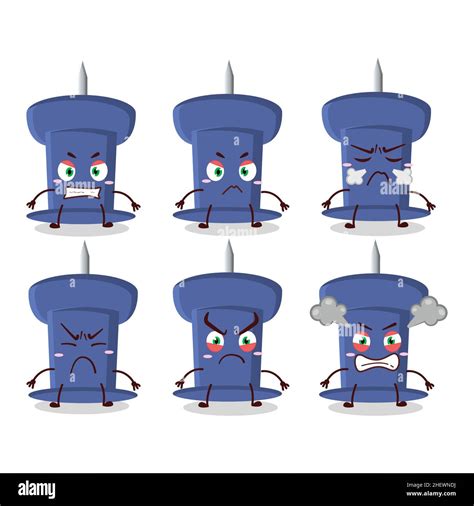 Blue Push Pin Cartoon Character With Various Angry Expressions Vector