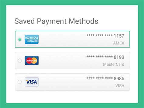 Saved Payment Methods | Credit card icon, Credit card website, Credit card app