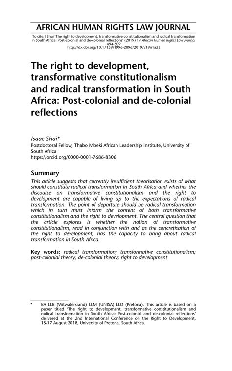 PDF The Right To Development Transformative Constitutionalism And