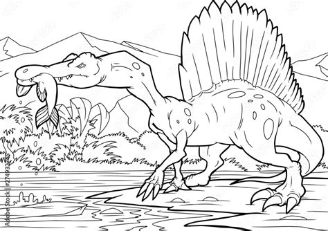 Coloring Book Spinosaurus Dinosaur Coloring Page Stock Vektor Porn