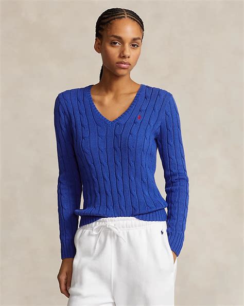 Cable Knit Cotton V Neck Jumper For Women Ralph Lauren® Uk