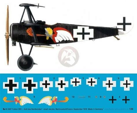 Peddinghaus 1 48 Fokker Dr I Markings Josef Jacobs Jasta 7 France 1918