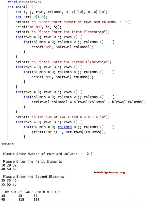 C Program To Add Two Matrices