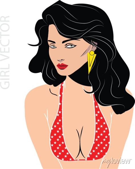 Vector Illustration Of Pop Art Woman Sexy Body In Bikini With Wall Stickers Dotted Sale