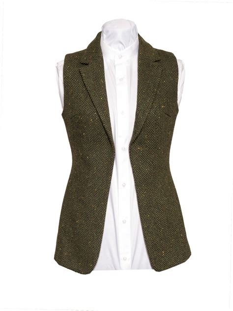 Ladies Green Tweed Gilet Etsy