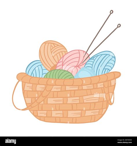 Vector Illustration In Color Basket With Threads For Knitting And