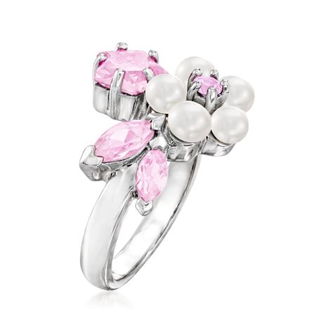 Mm Cultured Pearl And Ct T W Simulated Pink Sapphire Flower