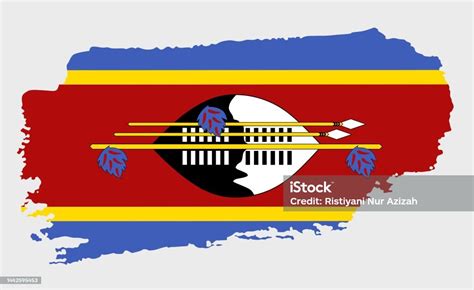 Swaziland Or Eswatini Flag With Grunge Texture In Brush Stroke Style