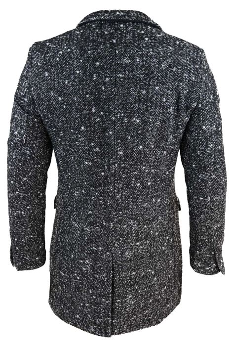 Mens Grey Herringbone Tweed Crombie Overcoat Happy Gentleman