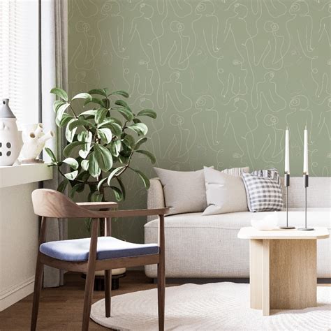 Sage Green Feminine Wallpaper - Peel and Stick - The Wallberry