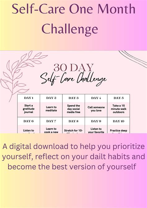 30 Day Self Love Challenge Sheet Self Care Challenge Digital Planner