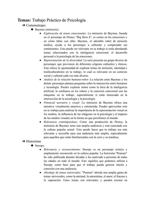 SOLUTION Temas para Trabajo Práctico de Psicología General UNSAM