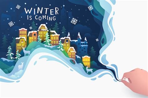 Premium Vector Urban Winter Landscape Vector Illustration