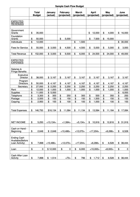 Sample Cash Flow Budget Template printable pdf download