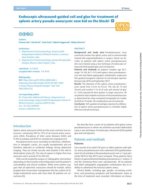 PDF Endoscopic Ultrasound Guided Coil And Glue For Treatment Of