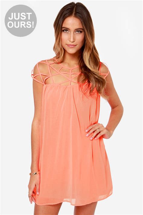 Pretty Coral Dress Neon Dress Cage Dress 48 00 Lulus