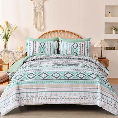 Dinjoy Boho King Size Bed In A Bag Pieces Sage Green Comforter Set