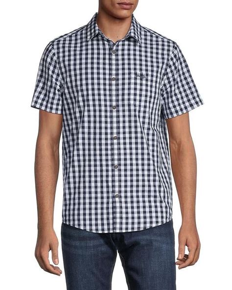 Perry Ellis Cotton Gingham Short Sleeve Button Down Shirt In Bright White White For Men Lyst