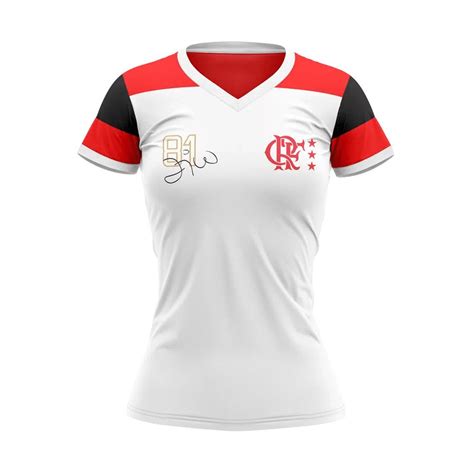 Camiseta Braziline Flamengo Zico Retr Babylook Feminino Branco