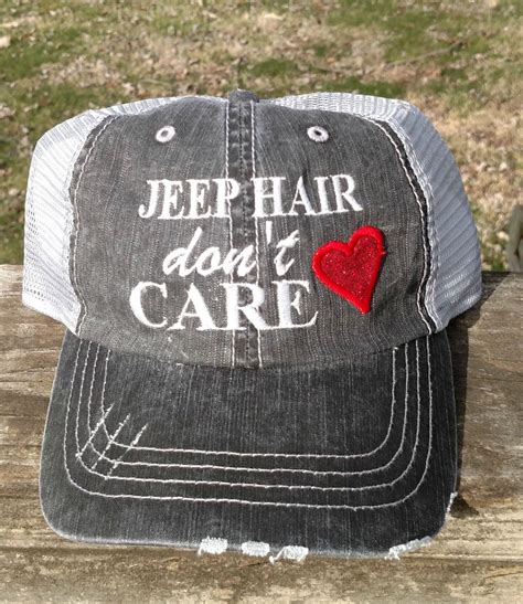 Jeep Hair Don T Care Trucker Hat Embroidered With Glitter Heart By Lana5753 On Etsy Jeep Hair