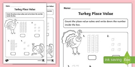 Free Turkey Place Value Activity Sheet Professor Feito