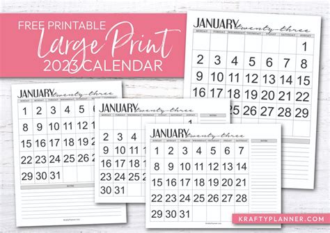 Large Print Calendar Free Printable Krafty Planner