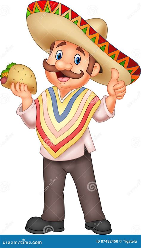 Hombre Mexicano Que Sostiene El Taco Ilustración del Vector