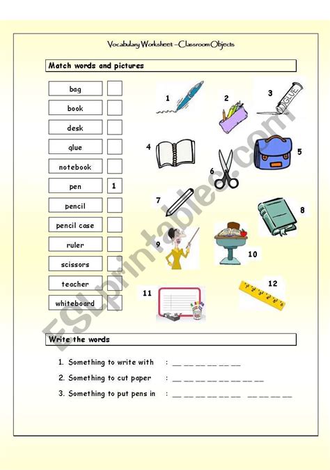 Classroom Objects Esl Vocabulary Worksheets 817