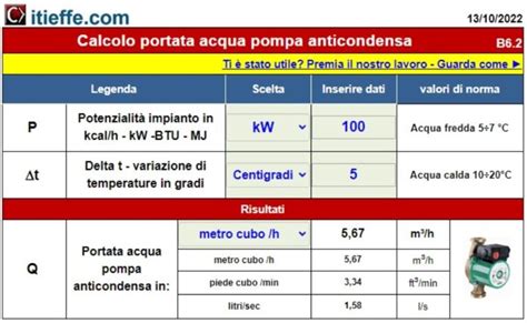 Calcolo Portata Acqua Pompe Anticondensa Itieffe