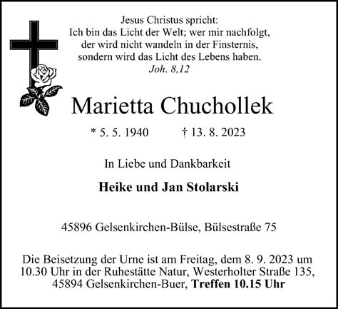 Traueranzeigen Von Marietta Chuchollek Trauer In NRW De